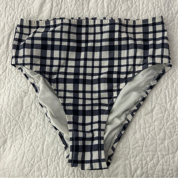J. Crew Tie-front Underwire Top & High Waist Bottoms in Navy Blue Plaid Bikini - Picture 5 of 10